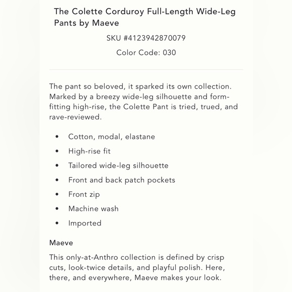 NWT Anthropologie The Colette Maeve Corduroy Wide-Leg Pants in Black 30 Tall - Picture 11 of 11